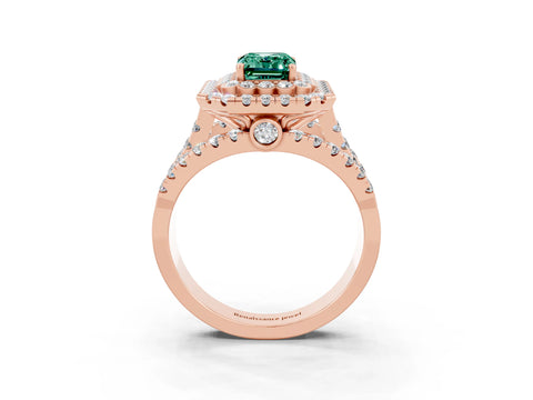 Rose gold Double Halo Emerald Cut Diamond Split Shank Pave Set Ring_3