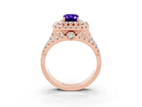 Rose gold Double Halo Emerald Cut Diamond Split Shank Pave Set Ring_3