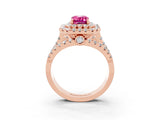 Rose gold Double Halo Emerald Cut Diamond Split Shank Pave Set Ring_3