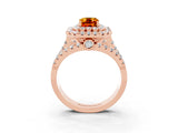 Rose gold Double Halo Emerald Cut Diamond Split Shank Pave Set Ring_3