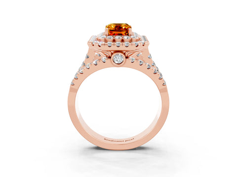 Rose gold Double Halo Emerald Cut Diamond Split Shank Pave Set Ring_3