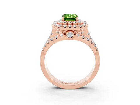 Rose gold Double Halo Emerald Cut Diamond Split Shank Pave Set Ring_3