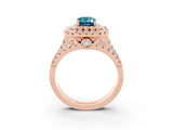 Rose gold Double Halo Emerald Cut Diamond Split Shank Pave Set Ring_3