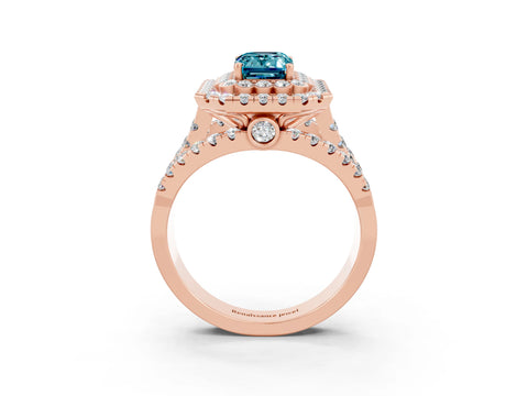 Rose gold Double Halo Emerald Cut Diamond Split Shank Pave Set Ring_3