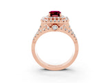 Rose gold Double Halo Emerald Cut Diamond Split Shank Pave Set Ring_3