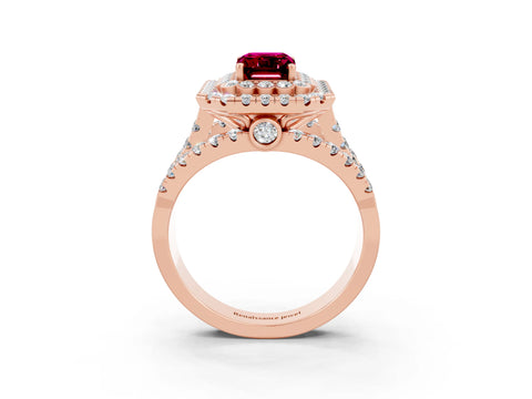 Rose gold Double Halo Emerald Cut Diamond Split Shank Pave Set Ring_3