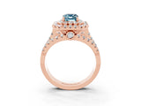 Rose gold Double Halo Emerald Cut Diamond Split Shank Pave Set Ring_3
