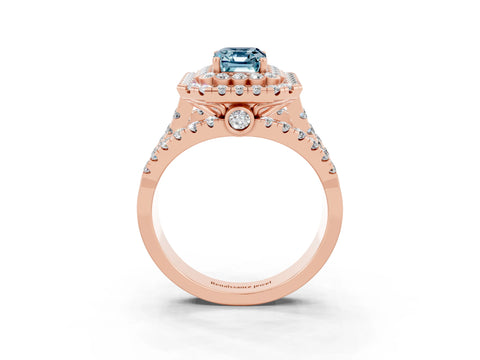 Rose gold Double Halo Emerald Cut Diamond Split Shank Pave Set Ring_3