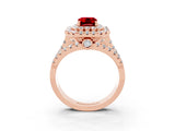 Rose gold Double Halo Emerald Cut Diamond Split Shank Pave Set Ring_3