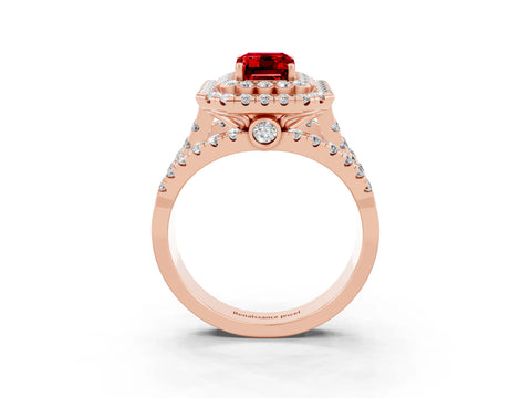 Rose gold Double Halo Emerald Cut Diamond Split Shank Pave Set Ring_3