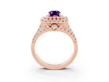 Rose gold Double Halo Emerald Cut Diamond Split Shank Pave Set Ring_3