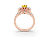 Rose gold Double Halo Emerald Cut Diamond Split Shank Pave Set Ring_3