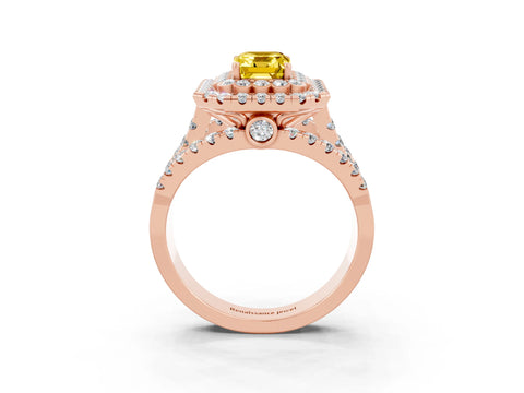 Rose gold Double Halo Emerald Cut Diamond Split Shank Pave Set Ring_3