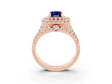 Rose gold Double Halo Emerald Cut Diamond Split Shank Pave Set Ring_3