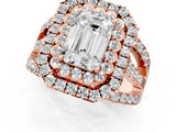 Rose gold Double Halo Emerald Cut Diamond Split Shank Pave Set Ring_4