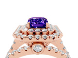 Rose gold Double Halo Emerald Cut Diamond Split Shank Pave Set Ring_4
