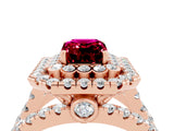 Rose gold Double Halo Emerald Cut Diamond Split Shank Pave Set Ring_4