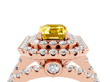 Rose gold Double Halo Emerald Cut Diamond Split Shank Pave Set Ring_4