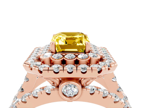 Rose gold Double Halo Emerald Cut Diamond Split Shank Pave Set Ring_4