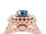 Rose gold Double Halo Emerald Cut Diamond Split Shank Pave Set Ring_4