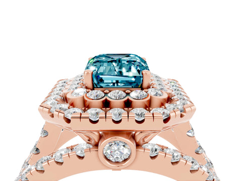 Rose gold Double Halo Emerald Cut Diamond Split Shank Pave Set Ring_4