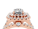 Rose gold Double Halo Emerald Cut Diamond Split Shank Pave Set Ring_4
