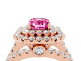 Rose gold Double Halo Emerald Cut Diamond Split Shank Pave Set Ring_4