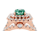 Rose gold Double Halo Emerald Cut Diamond Split Shank Pave Set Ring_4
