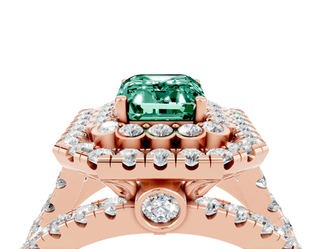 Rose gold Double Halo Emerald Cut Diamond Split Shank Pave Set Ring_4