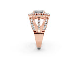 Rose gold Double Halo Emerald Cut Diamond Split Shank Pave Set Ring_5