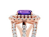 Rose gold Double Halo Emerald Cut Diamond Split Shank Pave Set Ring_5