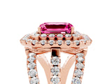 Rose gold Double Halo Emerald Cut Diamond Split Shank Pave Set Ring_5