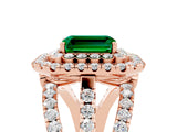 Rose gold Double Halo Emerald Cut Diamond Split Shank Pave Set Ring_5