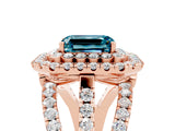 Rose gold Double Halo Emerald Cut Diamond Split Shank Pave Set Ring_5