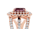 Rose gold Double Halo Emerald Cut Diamond Split Shank Pave Set Ring_5
