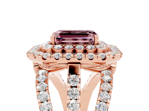 Rose gold Double Halo Emerald Cut Diamond Split Shank Pave Set Ring_5