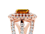 Rose gold Double Halo Emerald Cut Diamond Split Shank Pave Set Ring_5