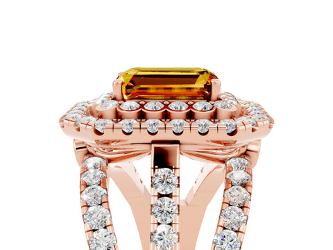 Rose gold Double Halo Emerald Cut Diamond Split Shank Pave Set Ring_5