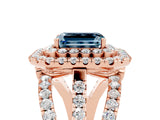 Rose gold Double Halo Emerald Cut Diamond Split Shank Pave Set Ring_5