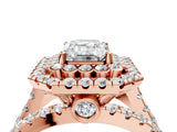 Rose gold Double Halo Emerald Cut Diamond Split Shank Pave Set Ring_7
