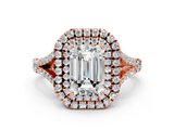 Rose gold Double Halo Emerald Cut Diamond Split Shank Ring with Four Prong Setting_32