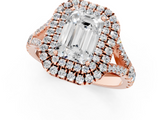 Rose gold Double Halo Emerald Cut Diamond Split Shank Ring with Four Prong Setting_33