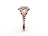 Rose gold Double Halo Emerald Cut Diamond Split Shank Ring with Four Prong Setting_34