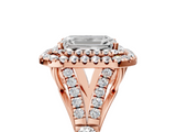Rose gold Double Halo Emerald Cut Diamond Split Shank Ring with Four Prong Setting_37