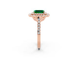 Rose gold Double Halo Emerald Cut Emerald Pavé Band with Four-Prong Setting_2