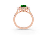 Rose gold Double Halo Emerald Cut Emerald Pavé Band with Four-Prong Setting_3