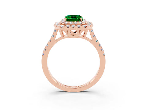 Rose gold Double Halo Emerald Cut Emerald Pavé Band with Four-Prong Setting_3