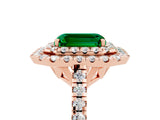 Rose gold Double Halo Emerald Cut Emerald Pavé Band with Four-Prong Setting_5