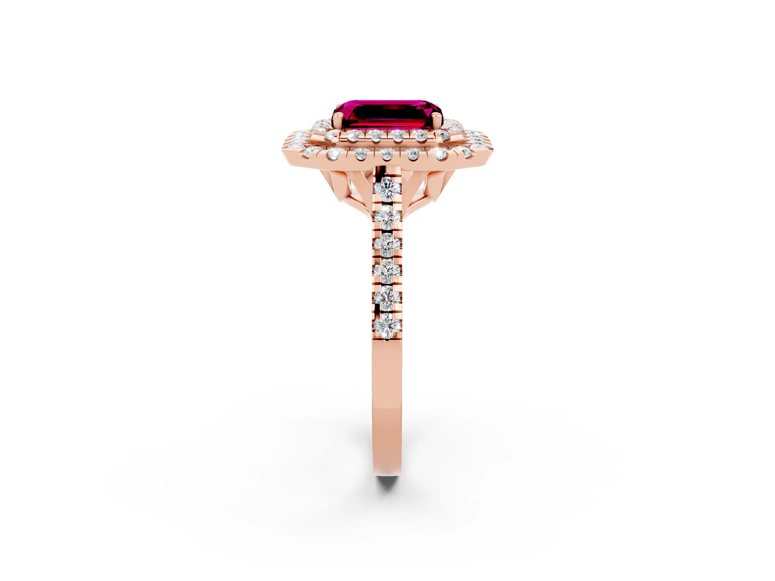 Rose gold Double Halo Emerald Cut Garnet Pavé Band with Four-Prong Setting_2