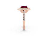 Rose gold Double Halo Emerald Cut Garnet Pavé Band with Four-Prong Setting_2